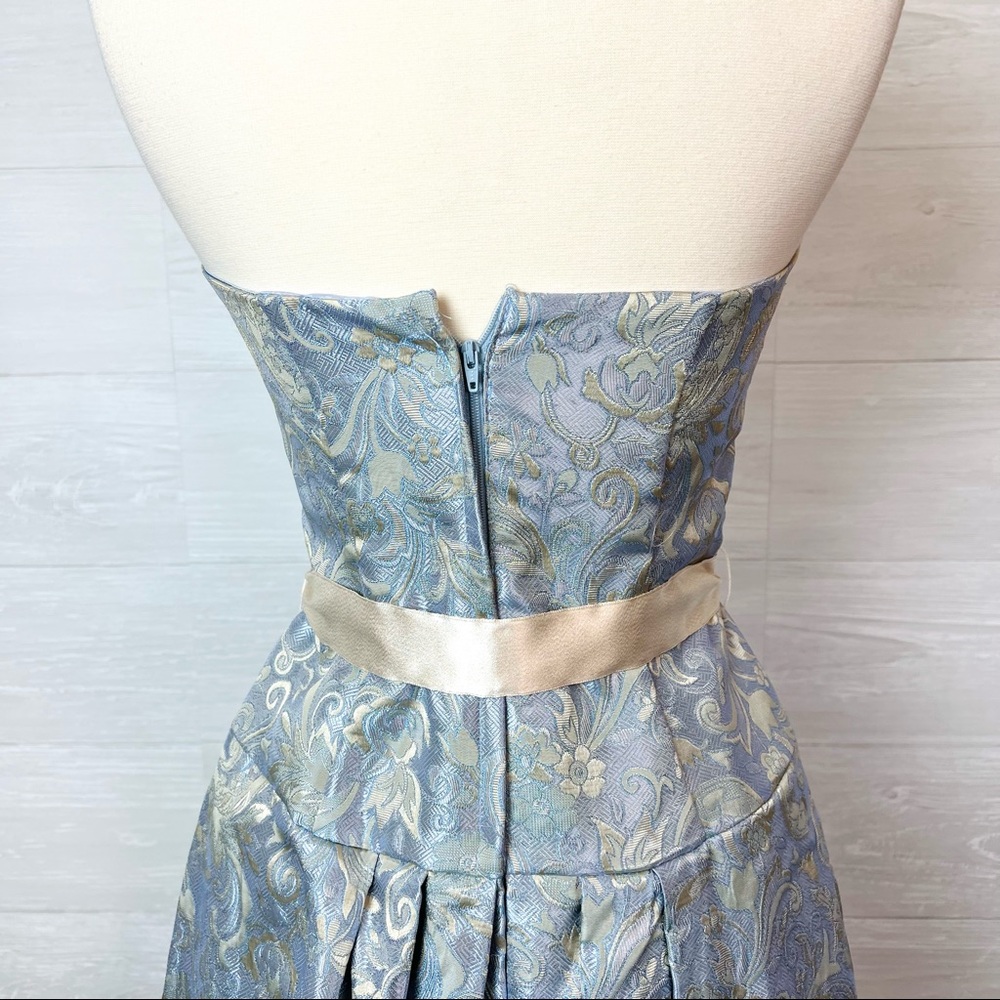 Vintage 90's Jessica McClintock Blue Brocade Jacquard Strapless Dress Size 6 - Picture 9 of 13